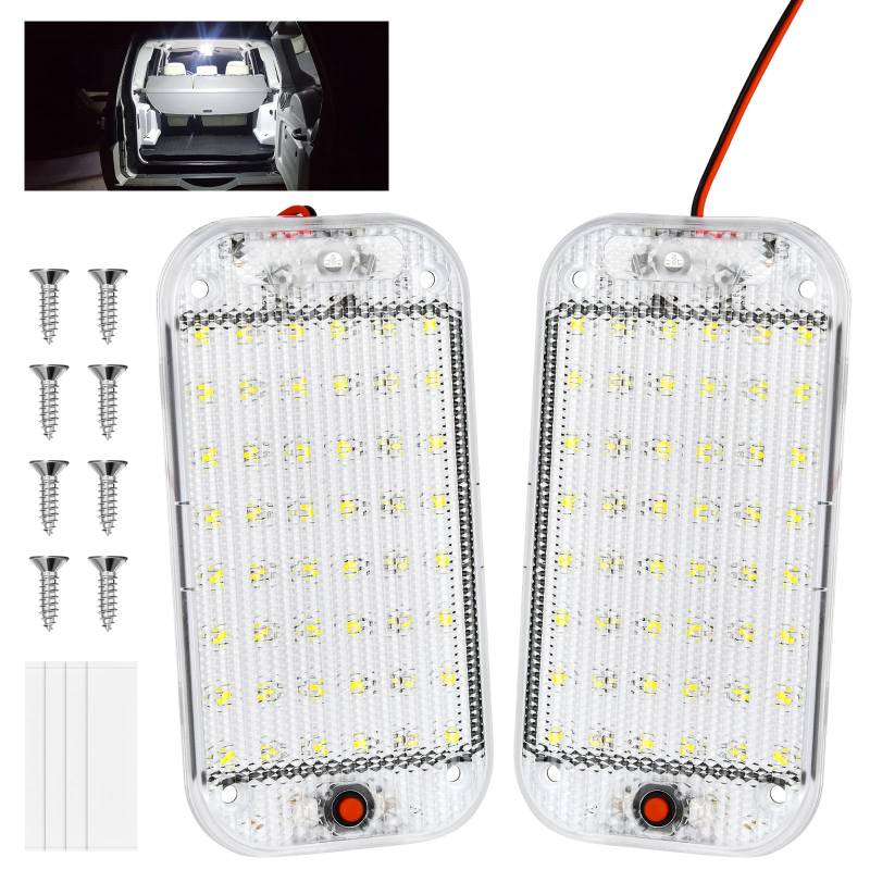 URAQT 48 LED Innenbeluchtung Auto, 2 Stück Super Hell 800LM 12V LED KFZ Innenraumbeleuchtung mit Schalter 6000K Weißlicht Kfz Beleuchtung Leiste für Auto Wohnmobil Bus Caravan Boat Quadratischer von URAQT