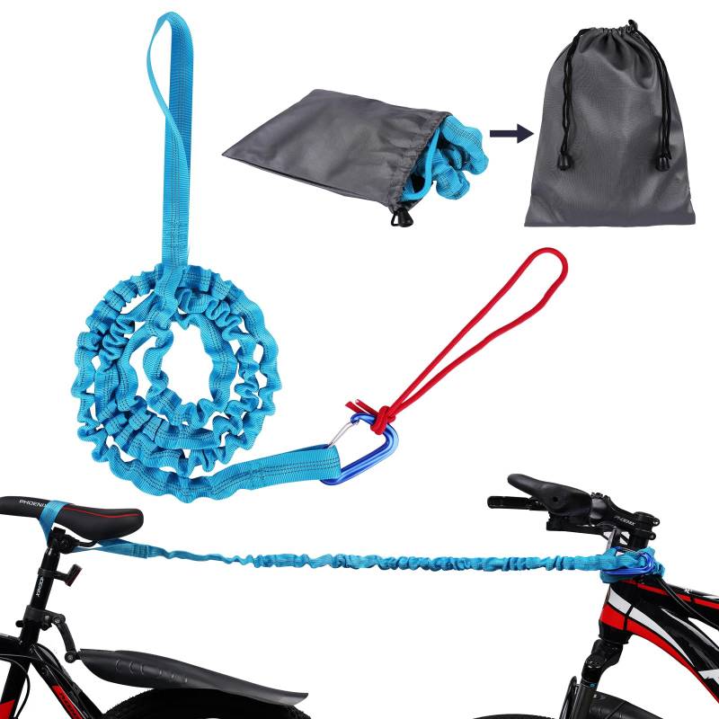 URAQT Abschleppseil Fahrrad Kinder,3 Meter Fahrrad Abschleppseil Kinder Selbsteinziehend Tragfähigkeit 500 lbs Elastisch Recovery Tow Strap Abschleppgurt für Kinder Fahrrad MTB Oder Mountainbike Blau von URAQT