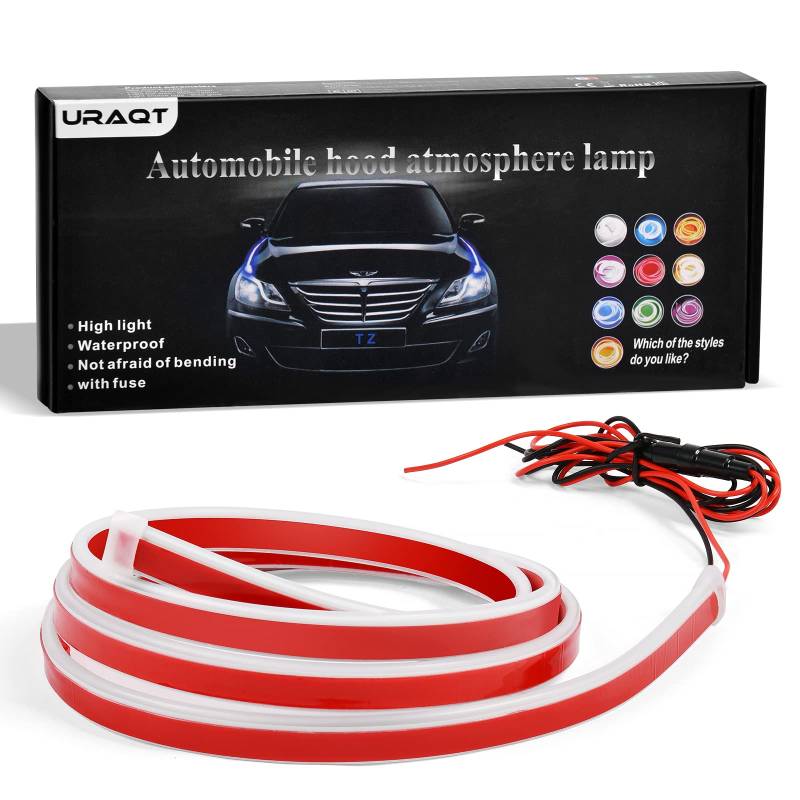 URAQT Auto Motorhaube Lichtstreifen, 180CM Universal Wasserdicht Dynamic Car Hood Led Strip Lights 12 V Dynamic Scan Start Up Hoodbeam Kit Motorhaubenleuchte Weiß Auto LED Licht Streifen Dekor von URAQT