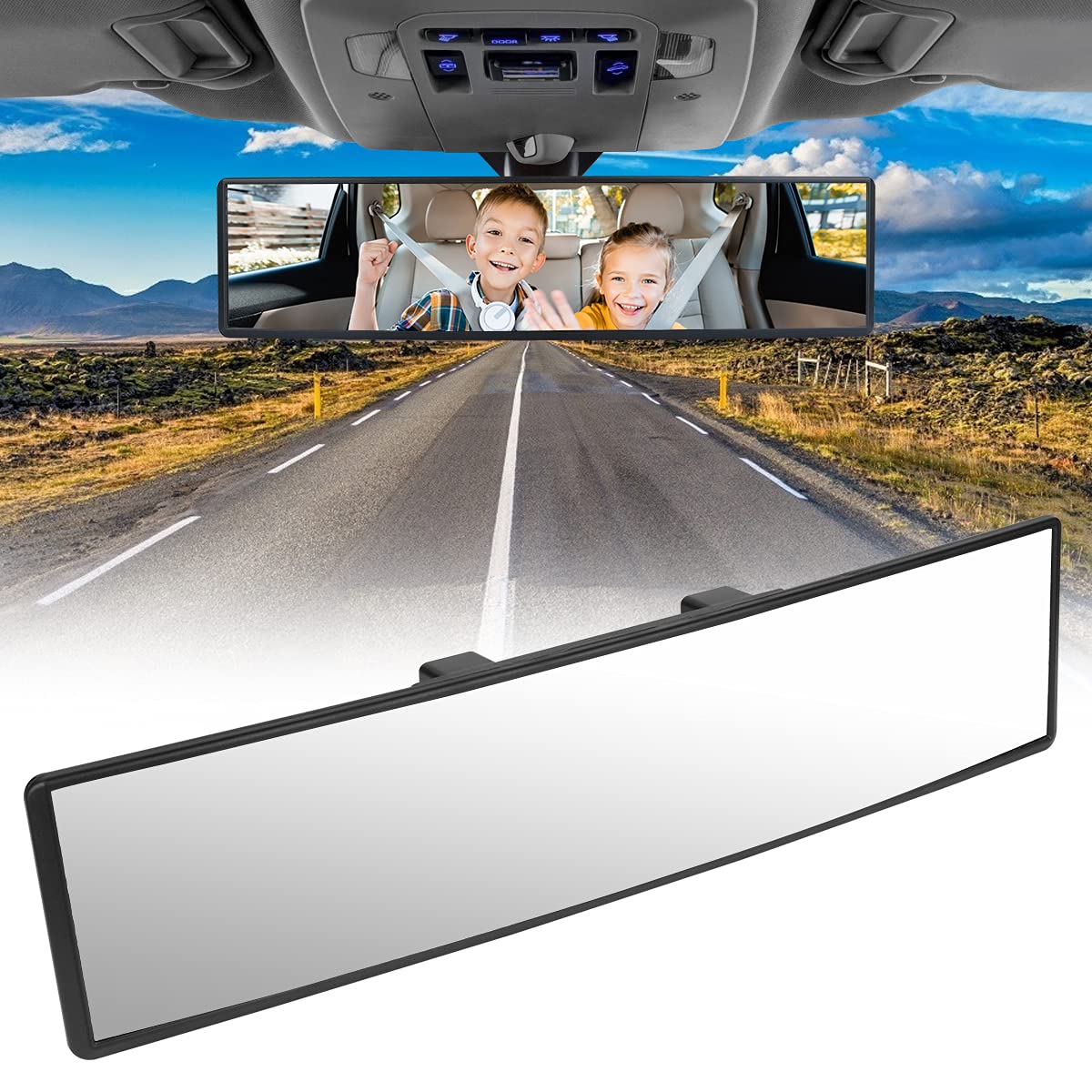 URAQT Auto Rückspiegel, 310mmx85mm Autospiegel Große Vision Weitwinkel Panorama Auto Innenspiegel Ersatz Blendschutz Rückspiegel Universal Auto Spiegel für Auto SUV CRV Vans Trucks von URAQT