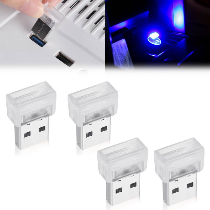 URAQT Auto USB Beleuchtung, 4 Stück Mini USB Licht 7 Farbverläufe Auto Umgebungslicht Auto USB Beleuchtung Auto Umgebungslicht Auto Atmosphäre Licht Auto Innenraum Lampe für Auto Laptop Power Bank von URAQT