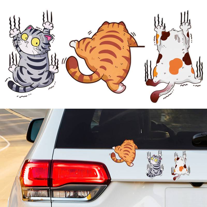 URAQT Autoaufkleber Lustige Katze,3 Stück 3D Cartoon Kätzchen Sticker Wassdichte Autoaufkleber PVC Lustige Autoaufkleber Autosticker Selbstklebende Cat Aufkleber Fenstersticker für Auto Wand Laptop von URAQT