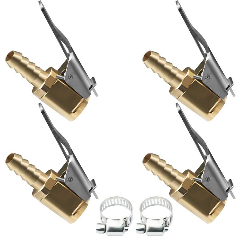 URAQT Autoventil Hebelstecker Air Chuck, 4 Stück 8mm Messing 1/4" NPT Reifenfüllnippel Ventilaufsatz Momentstecker Hebelstecker Reifen Ventil Luftpumpe Clip für alle Reifenventile mit Ventilgewinde von URAQT