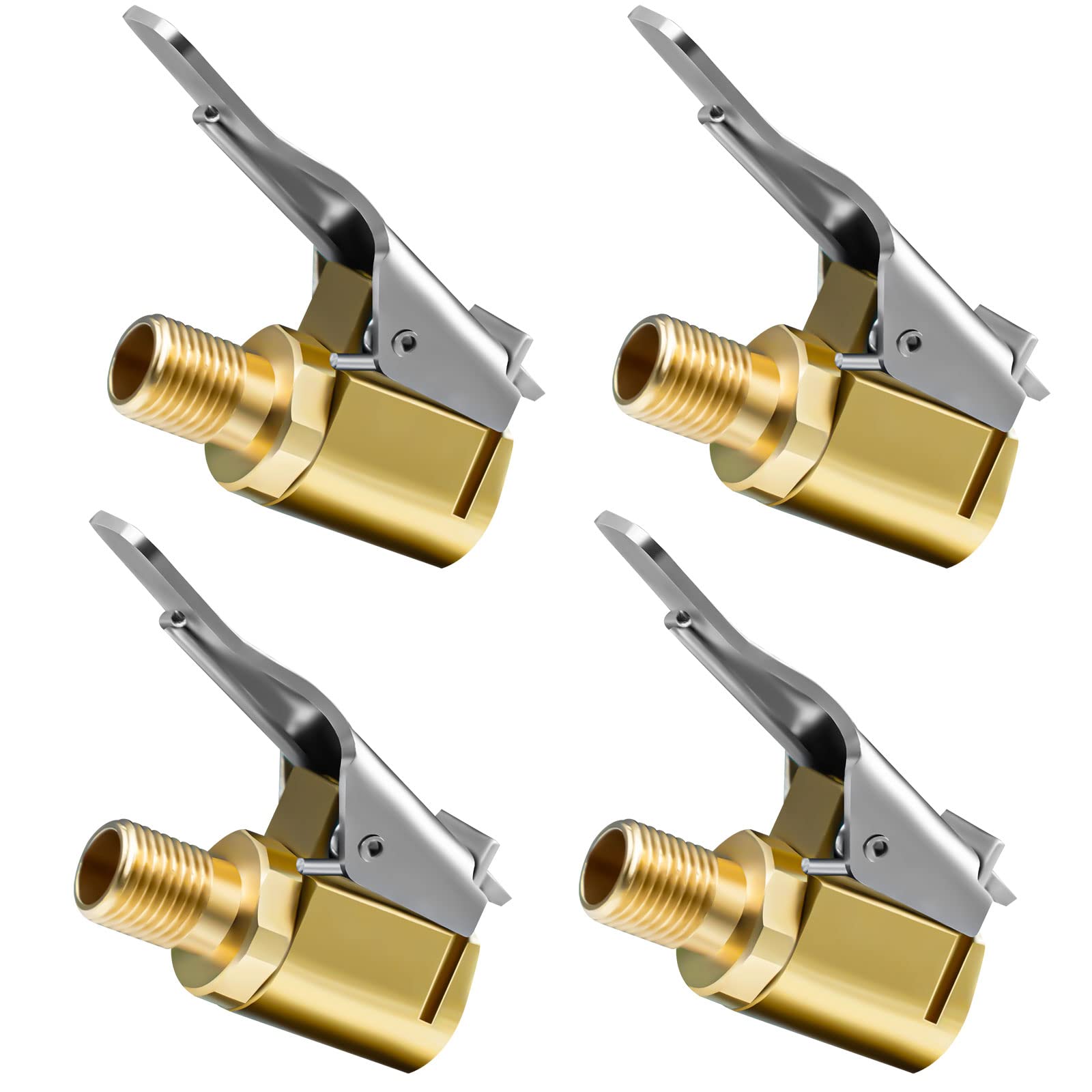 URAQT Autoventil Hebelstecker Air Chuck, 4 Stück 8mm Messing Reifenfüllnippel Ventilaufsatz Momentstecker Hebelstecker Reifen Ventil Luftpumpe Clip für alle Reifenventile mit Ventilgewinde von URAQT