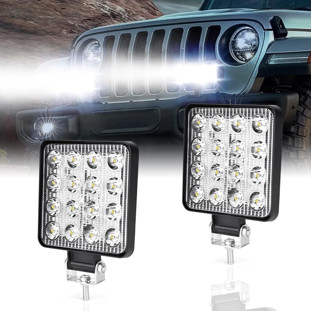 URAQT LED Arbeitsscheinwerfer, 2 Stück 4 Zoll 48 W Zusatzscheinwerfer 12V 24V Auto Arbeitsscheinwerfer Traktor IP67 Wasserdicht LED Offroad Zusatzscheinwerfer für Bagger Traktoren Schlepper ATV Lkw von URAQT