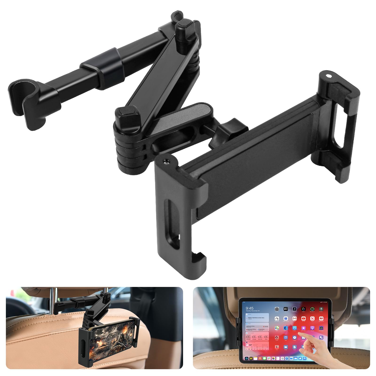 URAQT Tablet Halterung Auto, Universelle Ausziehbare 360° Drehung Tablet Halter Kopfstütze KFZ Tablet Halter Kopfstütze für Auto Rücksitz i-Pad Pro Air Tablets S-Witch Mini Tab Telefon 4.7-11 Zoll von URAQT