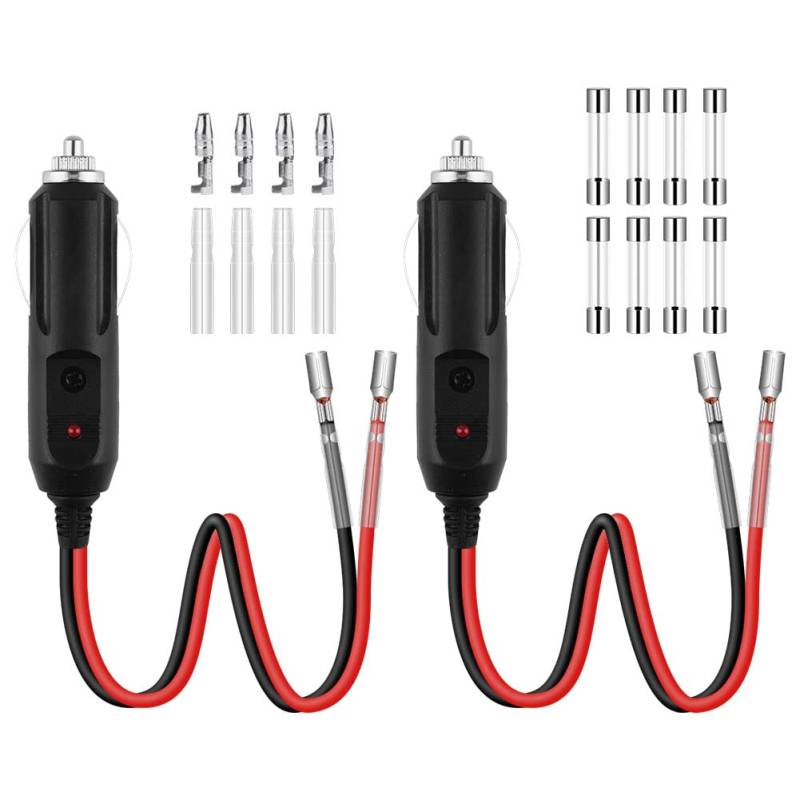 URAQT Zigarettenanzünder Stecker,2 Stück 12V 24V Autostecker mit LED Licht mit 4 set 10A/15A Sicherung Zubehör 12V Stecker Zigarettenanzünder für Tragbaren DVD-Player, Auto, LKW, Buskamera, Auto-DVR von URAQT