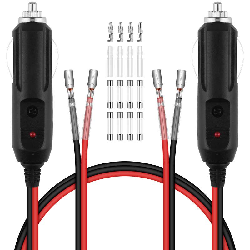 URAQT Zigarettenanzünder Stecker,2 Stück 12V 24V Autostecker mit LED Licht mit 4 set 10A/15A Sicherung Zubehör Stecker Zigarettenanzünder für Tragbaren DVD-Player Auto LKW Buskamera Auto-DVR(22cm) von URAQT