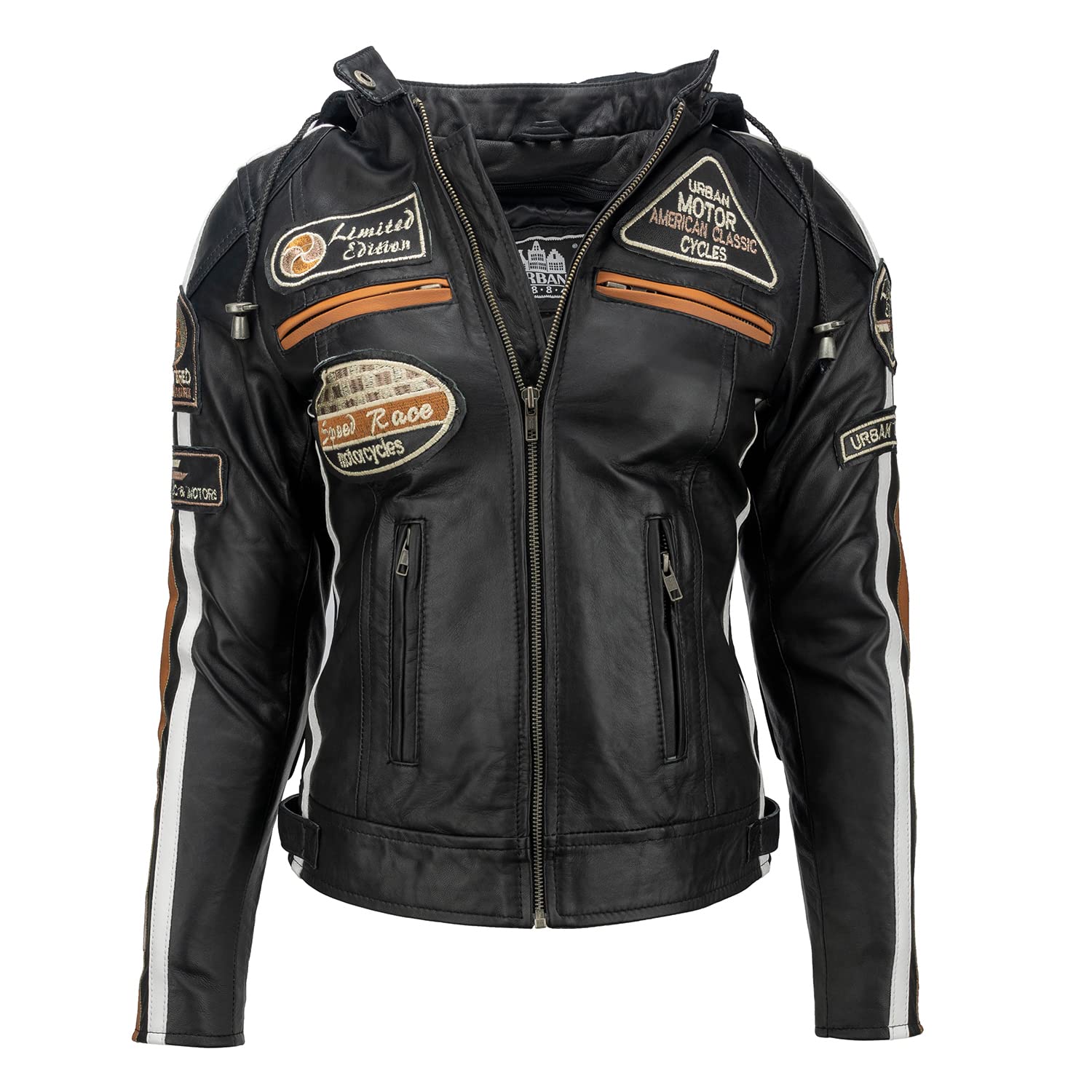 Motorradjacke Damen Mit Protektoren, URBAN 5884 , Damenjacke aus Lammleder, Protektoren für Rücken, Schultern und Ellenbogen, Schwarz, 3XL von URBAN 5884