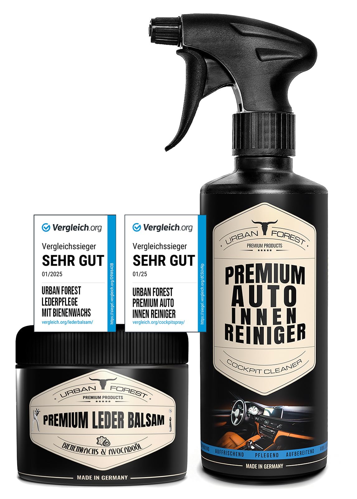 Auto Innenraum Reiniger 500ml + Premium Leder Balsam für Auto Lederpflege 250ml | Autopflege Set für den gesamten Auto Innenraum von URBAN Forest von · URBAN FOREST · PREMIUM PRODUCTS