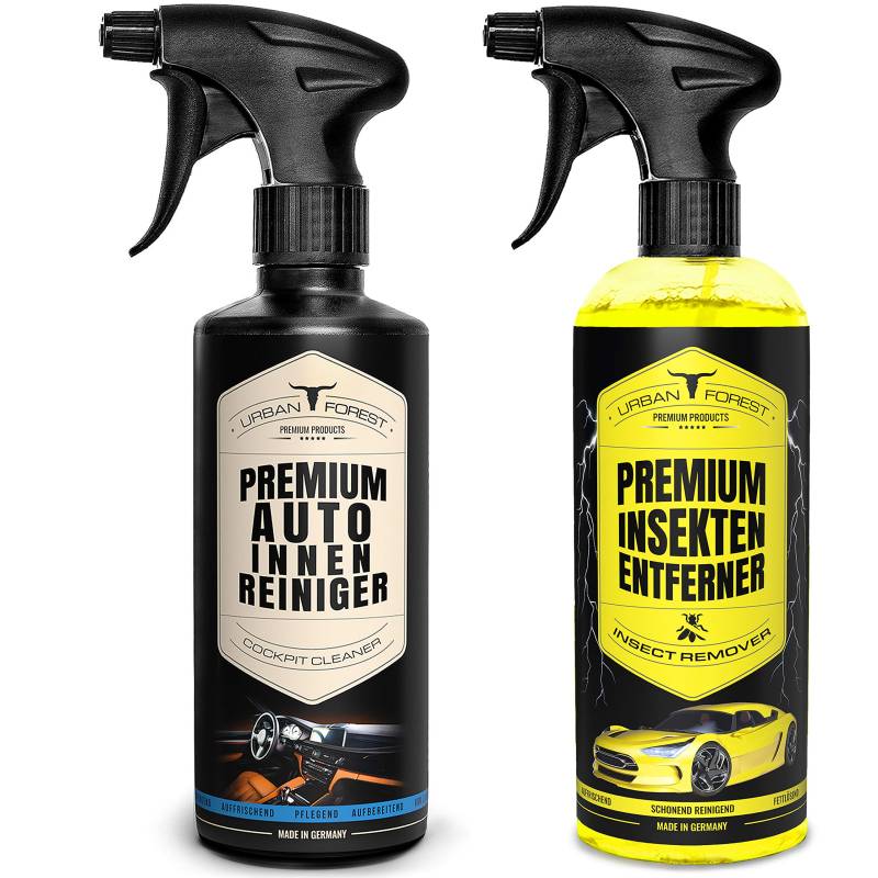 Autoreiniger SPARSET | Premium Auto Innenreiniger + Auto Insektenentferner (2 x 500ml Set) als Auto Polsterreiniger & Cockpitspray + Insektenreiniger für Lack & Scheiben von URBAN Forest von · URBAN FOREST · PREMIUM PRODUCTS