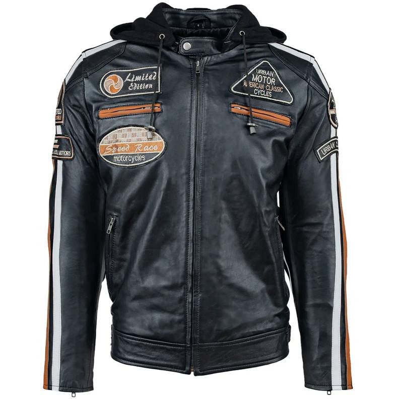 URBAN 5884 Motorradjacke Herren Leder, Herrenjacke aus Lammleder, verstaubare Protektoren für Rücken, Schultern und Ellenbogen, 8XL, Schwarz von URBAN 5884