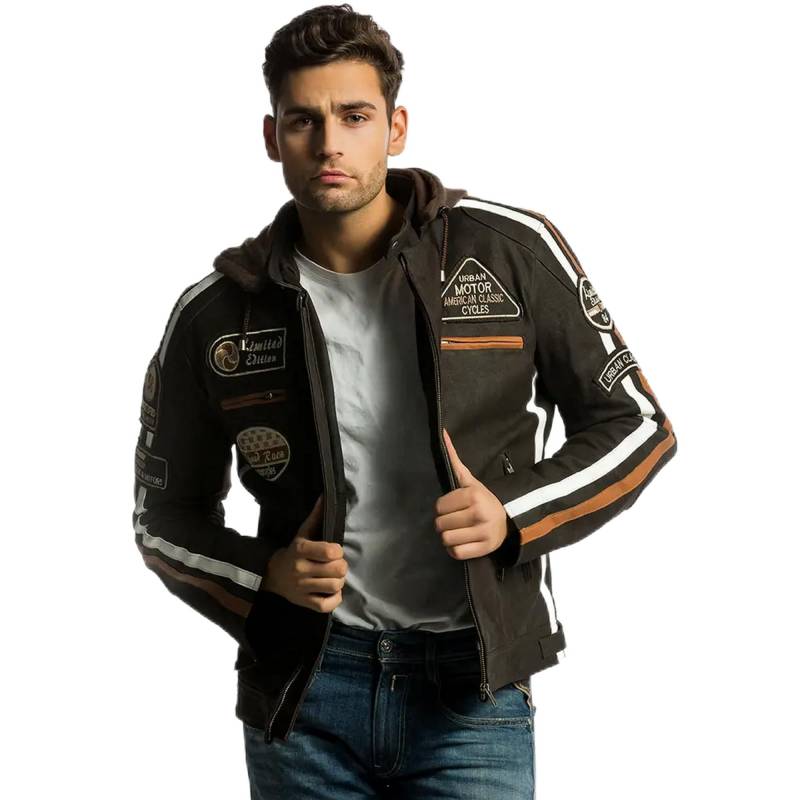 URBAN 5884 Motorradjacke Herren Leder, Herrenjacke aus Lammleder, verstaubare Protektoren für Rücken, Schultern und Ellenbogen, 8XL von URBAN 5884