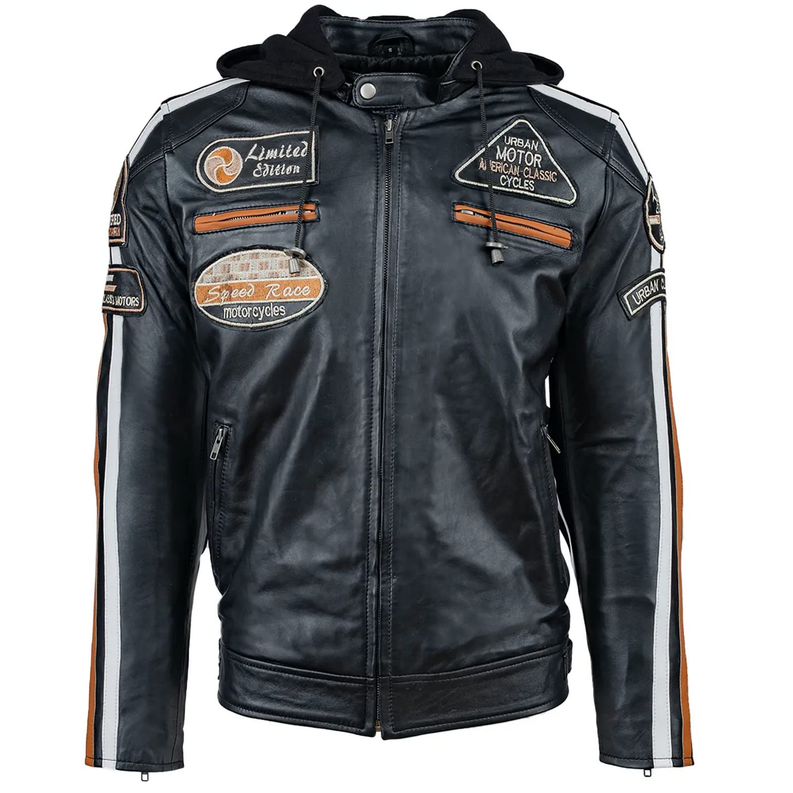 URBAN 5884 Motorradjacke Herren Leder, Herrenjacke aus Lammleder, verstaubare Protektoren für Rücken, Schultern und Ellenbogen von URBAN 5884