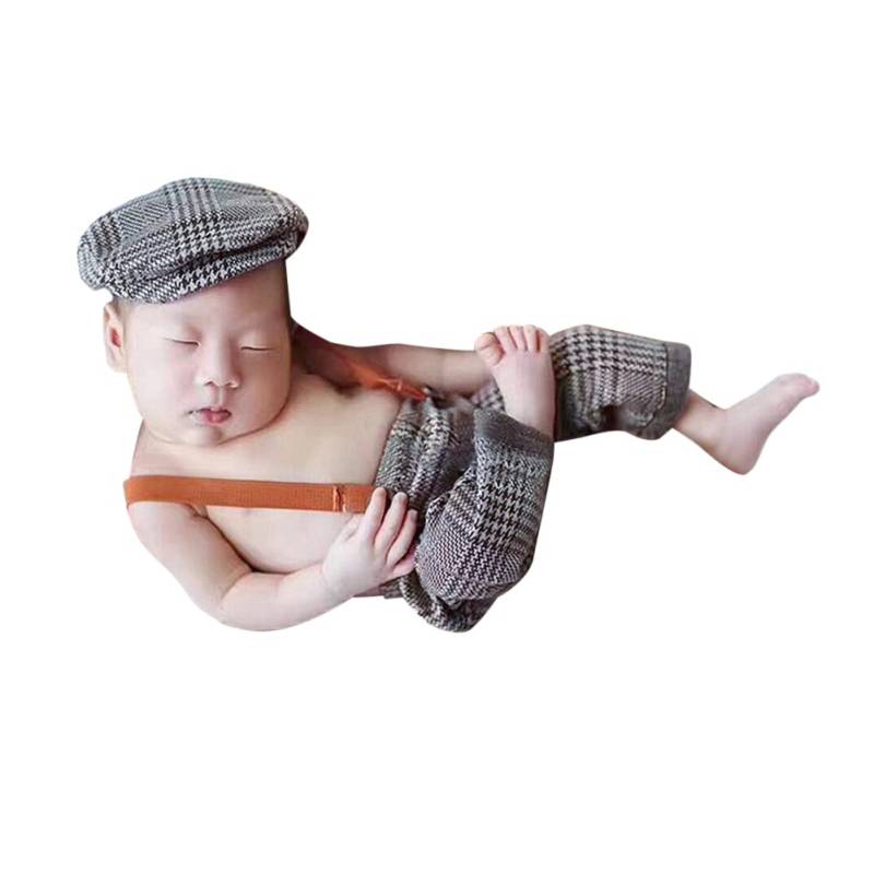 Neugeborenes Baby Fotografie Requisiten Outfits Baby Jungen Bekleidungssets mit Strampler + Hut Festliche Taufe Hochzeit Geburtstag Party Gentleman Outfit für #0-3 Monate von URFEDA