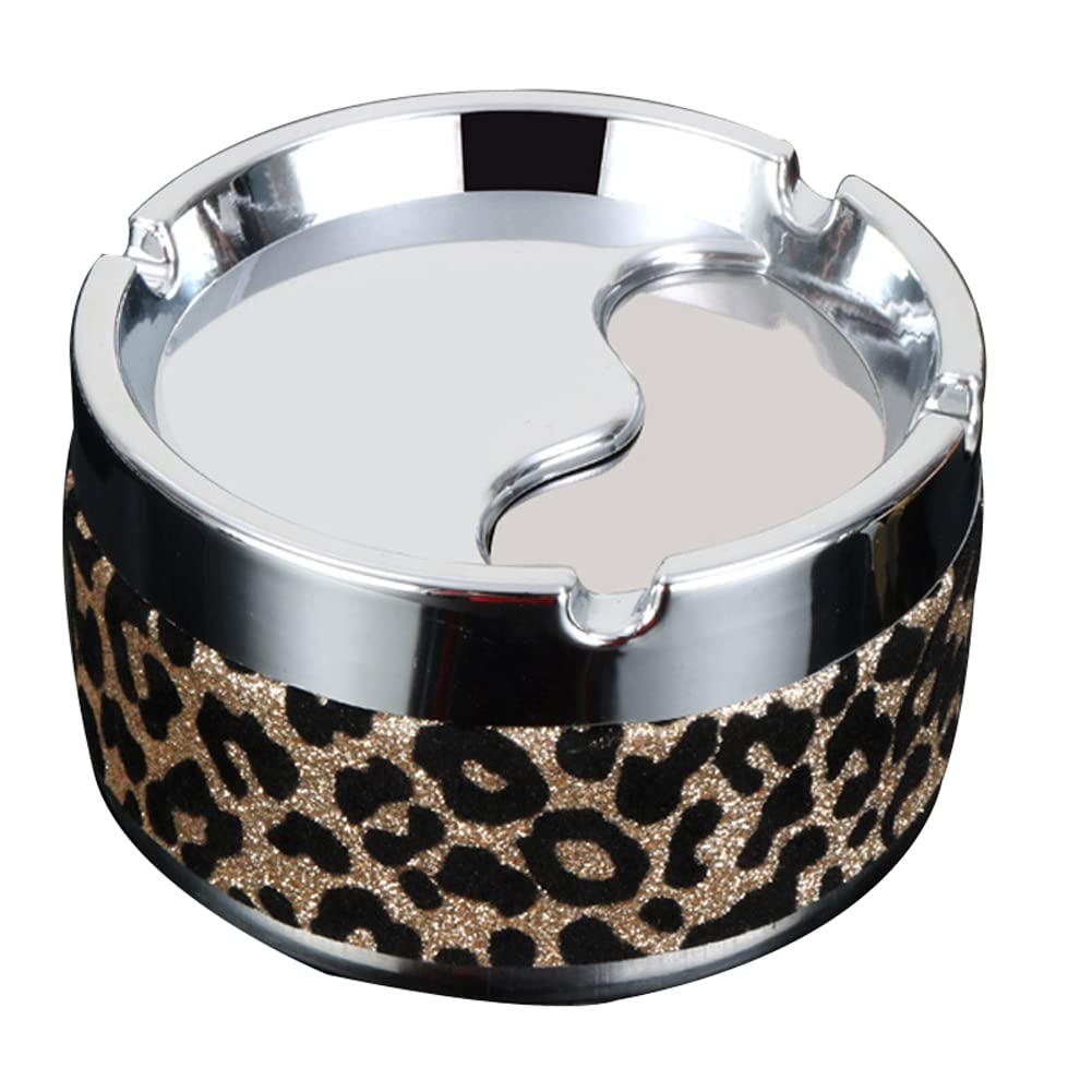 URFEDA Auto Aschenbecher, Mode Leopard Aschenbecher Tragbarer Edelstahl Fahrzeug Rauchfreien Aschenbecher Zigarette mit Drehbarem Deckel, für Autos Vans Camping von URFEDA