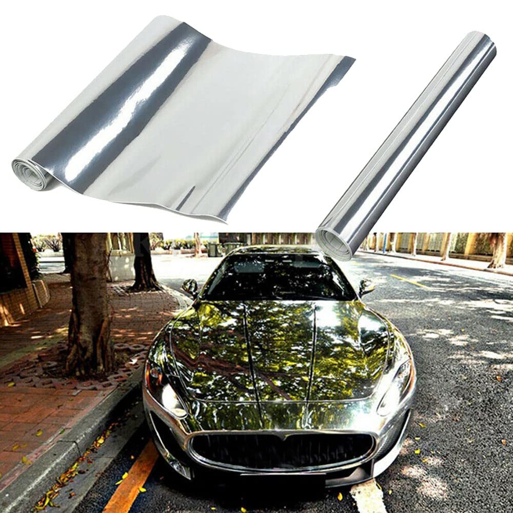 URPIZY 30 x 152 cm Chrom Silber Vinyl Wrap Aufkleber Spiegel Aufkleber Folie Metallic Blatt Auto DIY Dekoration Anti-UV Wasserdicht Selbstklebend Luftblasenfrei von URPIZY