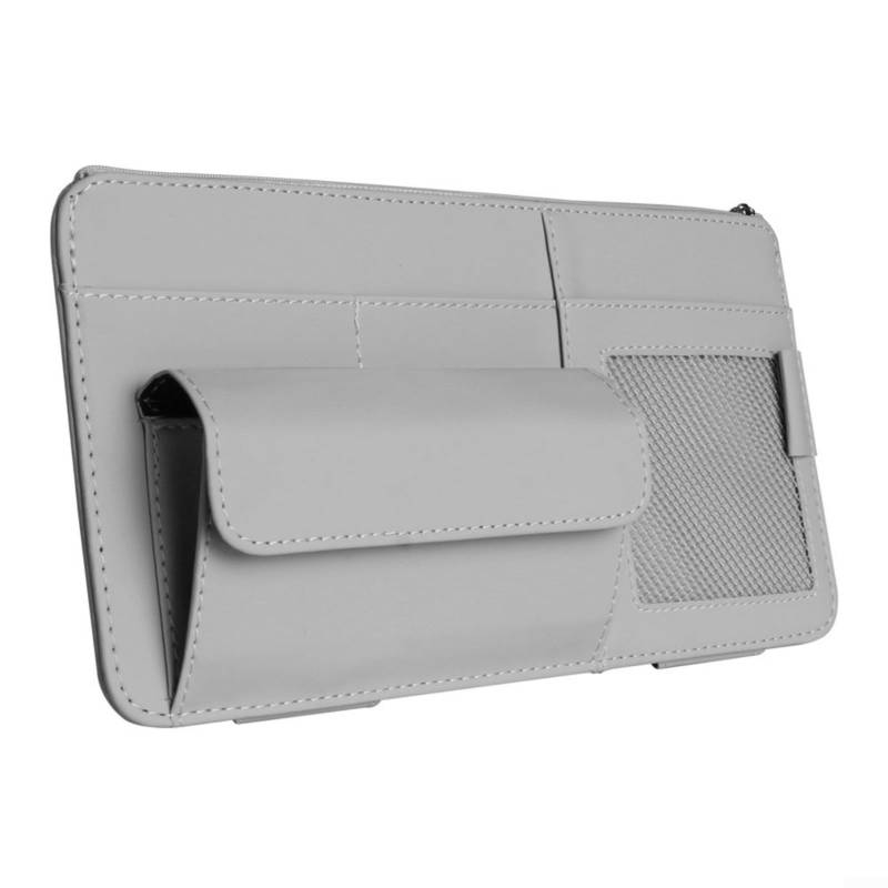 URPIZY Auto-Sonnenblenden-Organizer Auto-Innenzubehör Taschen-Organizer Auto-Leder-Innentasche Sonnenblenden-Beutel Tasche für Karten Führerschein Stift Sonnenbrillen Schlüssel grau 2371931905 von URPIZY