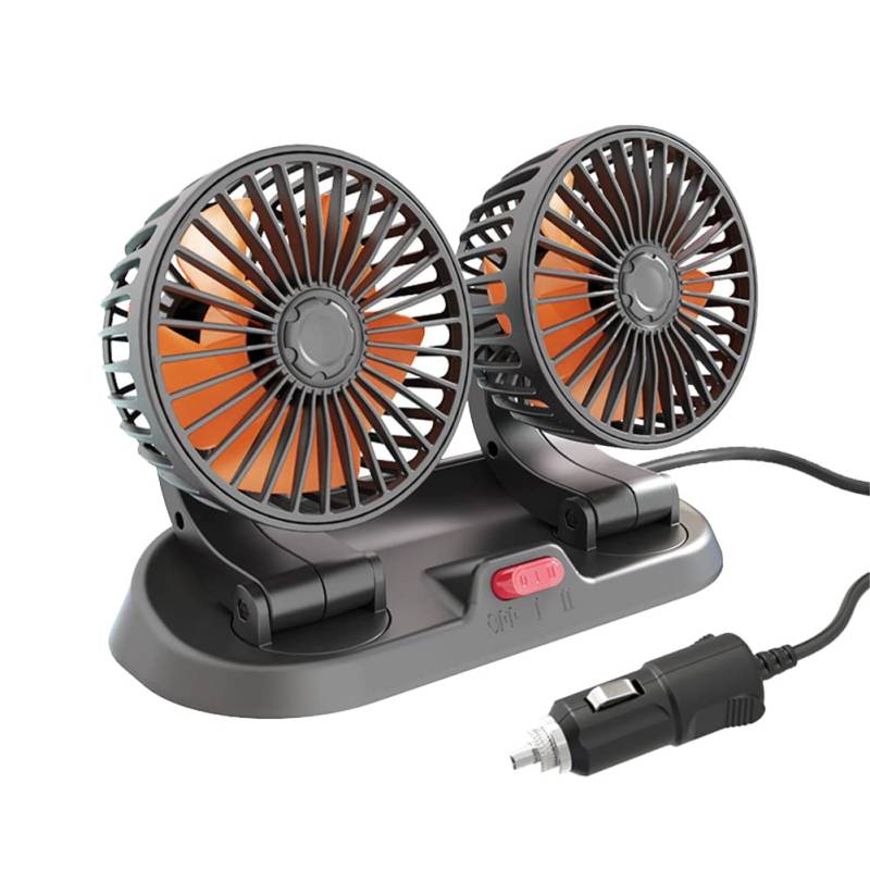 USMEI 5V/12V/24V Ventilator Auto Ventilator, Doppelköpfiger Ventilator Auto mit 3 Speed, Vertikal und Horizontal Einstellbar 360-Grad-Drehung, USB Auto Ventilator für LKW Van SUV RV von USMEI