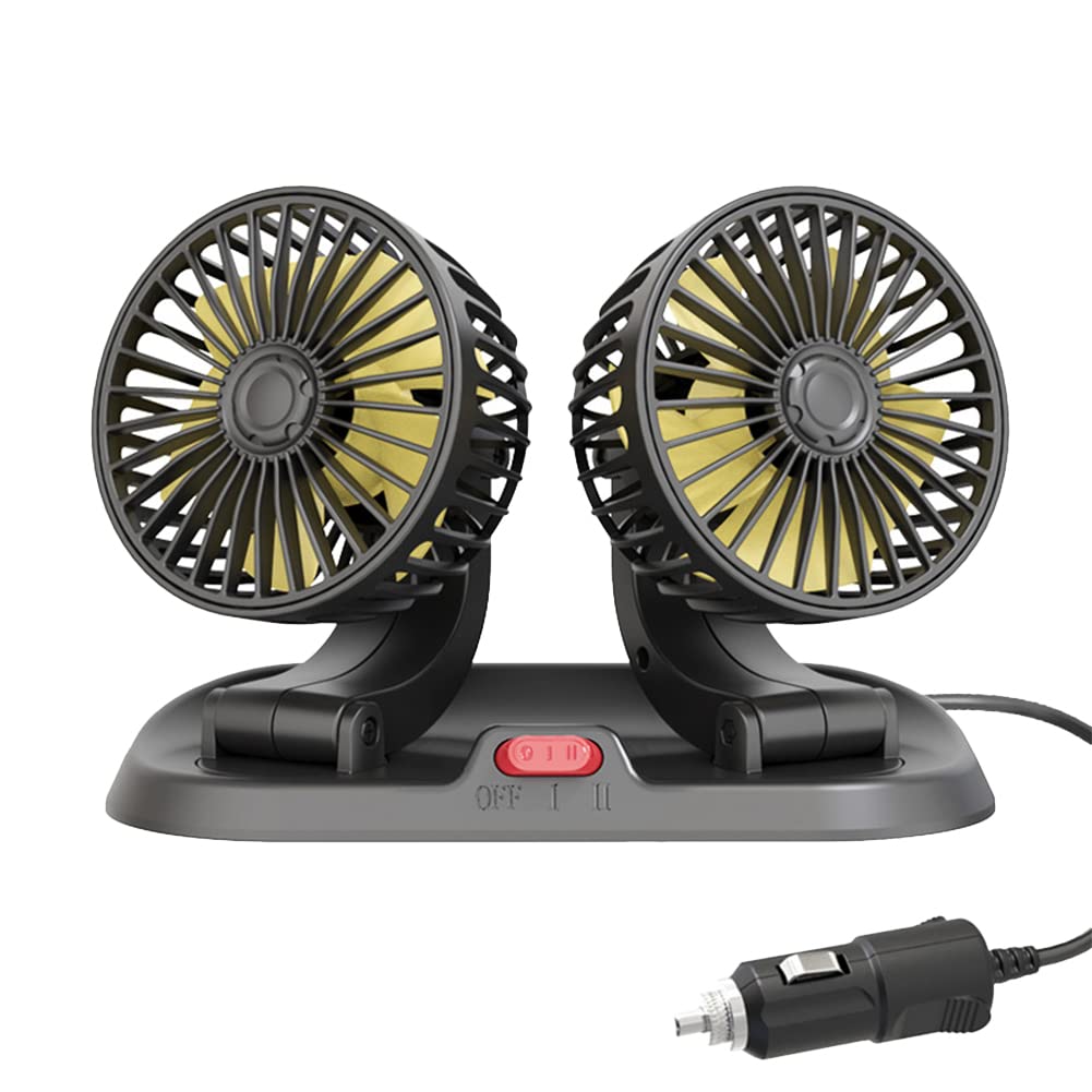 USMEI 5V/12V/24V Ventilator Auto Ventilator, Doppelköpfiger Ventilator Auto mit 3 Speed, Vertikal und Horizontal Einstellbar 360-Grad-Drehung, USB Auto Ventilator für LKW Van SUV RV von USMEI