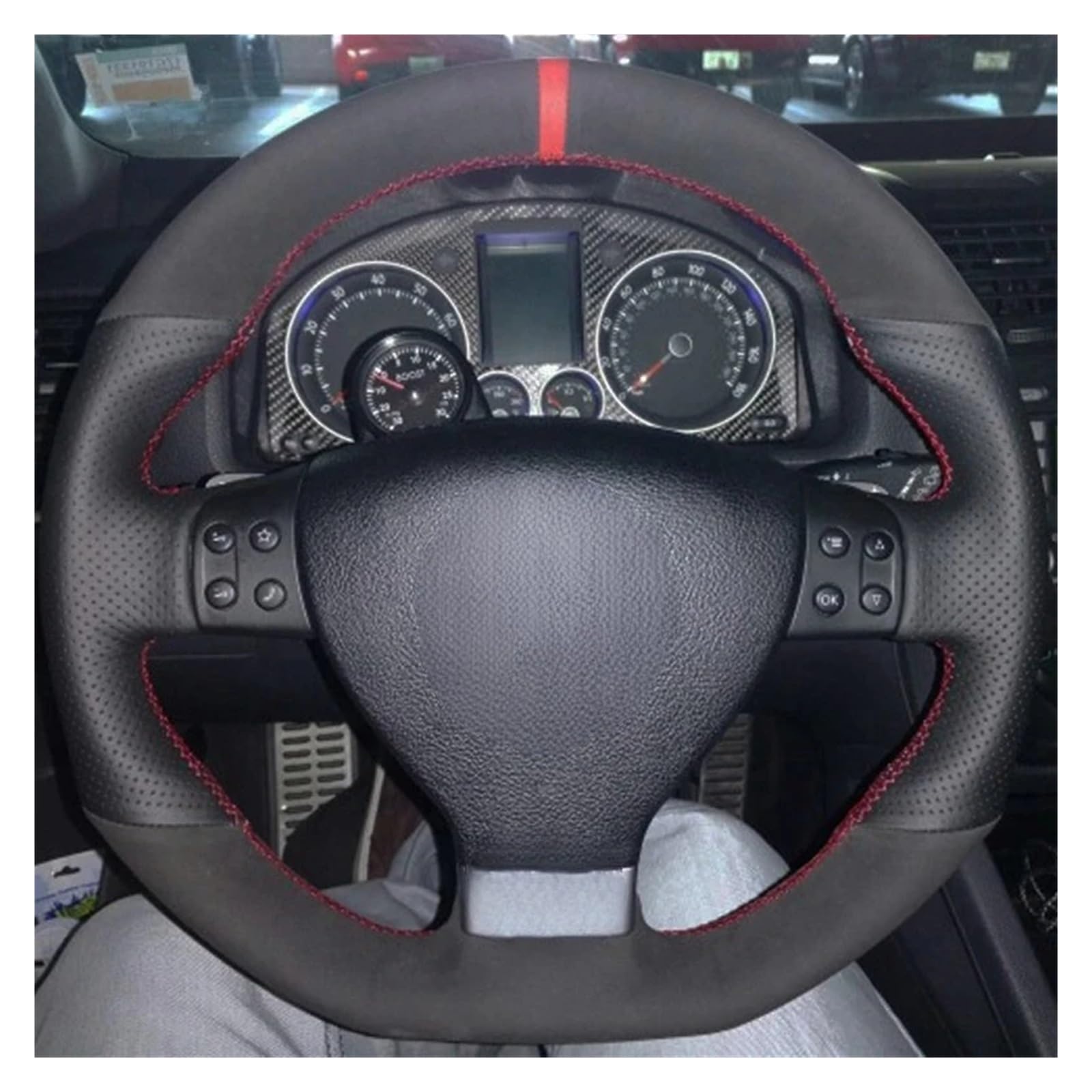 Lenkradhüllen Für VW Für Golf 5 Mk5 Für GTI R32 Für Passat R GT 2005 Auto Lenkrad Abdeckung Schwarz Wildleder DIY Hand-genäht Lenkradbezug Auto(Red Thread) von UTOYA