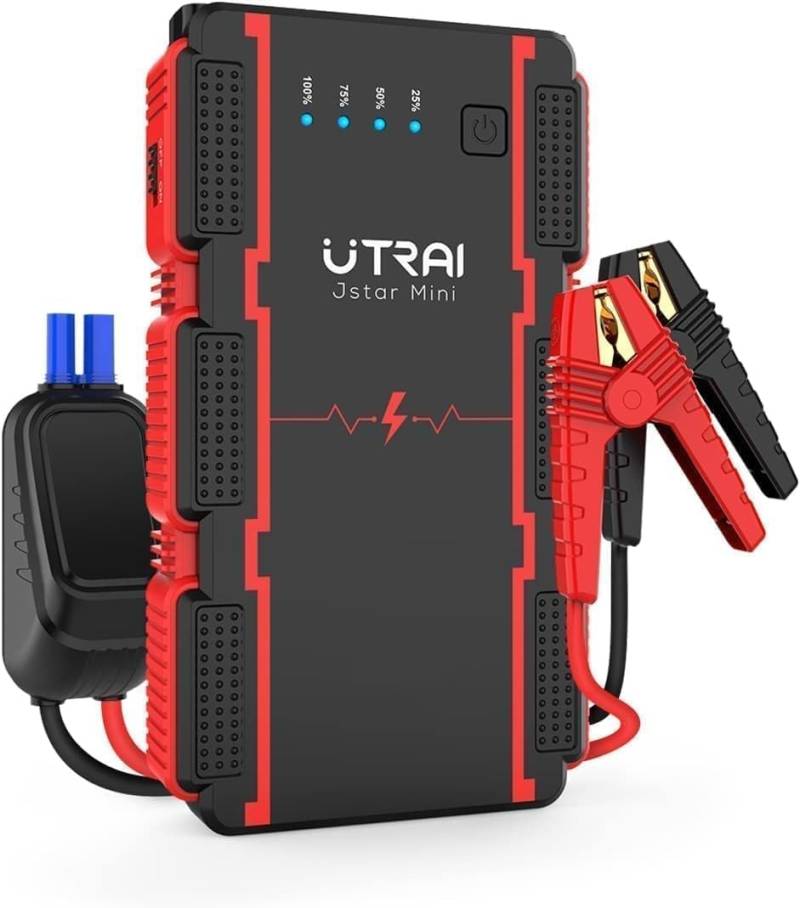 UTRAI Starthilfe Powerbank, 2500A Spitzstrom 13800mAh Auto Starthilfe Powerbank 12V (Bis Zu 7,5L Benzin Oder 5,5L Diesel) IP66 Wasserdicht Starter Powerbank mit LED Taschenlampe von UTRAI