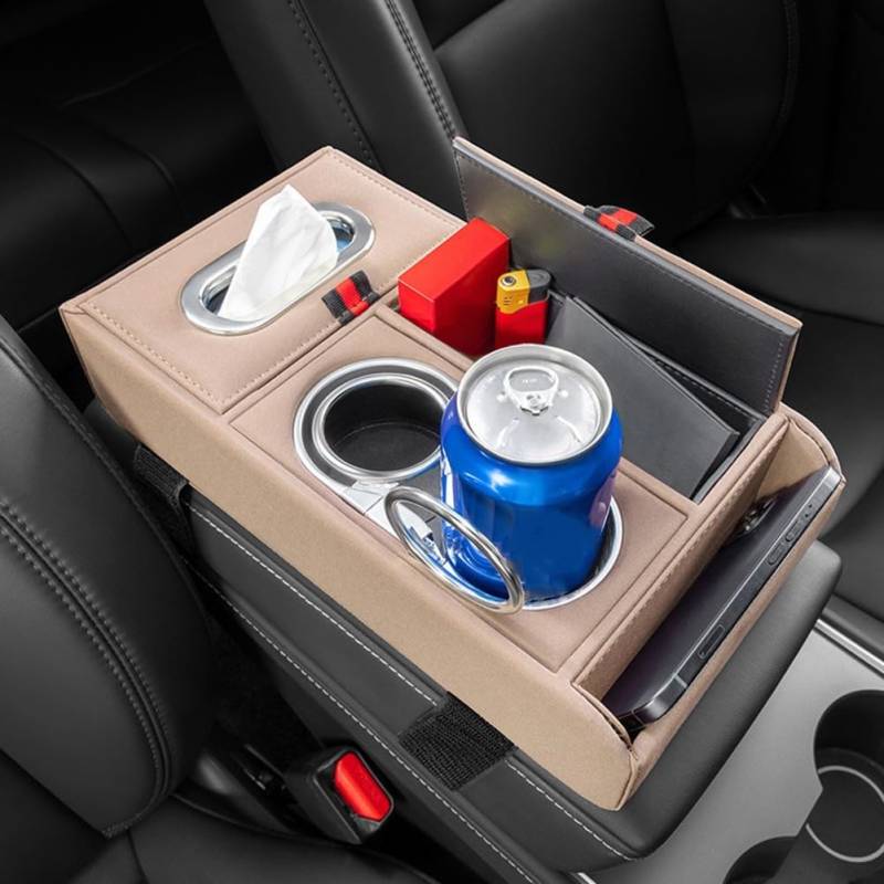 Taschentuchbox & Getränkehalter in einem ergonomischen Auto-Armlehnenpolster, perfekte Ergänzung für Ihren Fahrzeuginnenraum (rot) von UTTASU