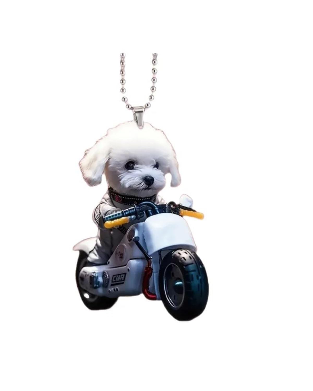 Auto-Dekorationen 2D Acryl Niedlich Niedlich Cool Bichon Frisé Rückspiegel Dekorative Anhänger Festliche Geschenke Taschen Und Schlüsselanhänger Zubehör Autospiegel Hängende Ornament von UUIUYGH