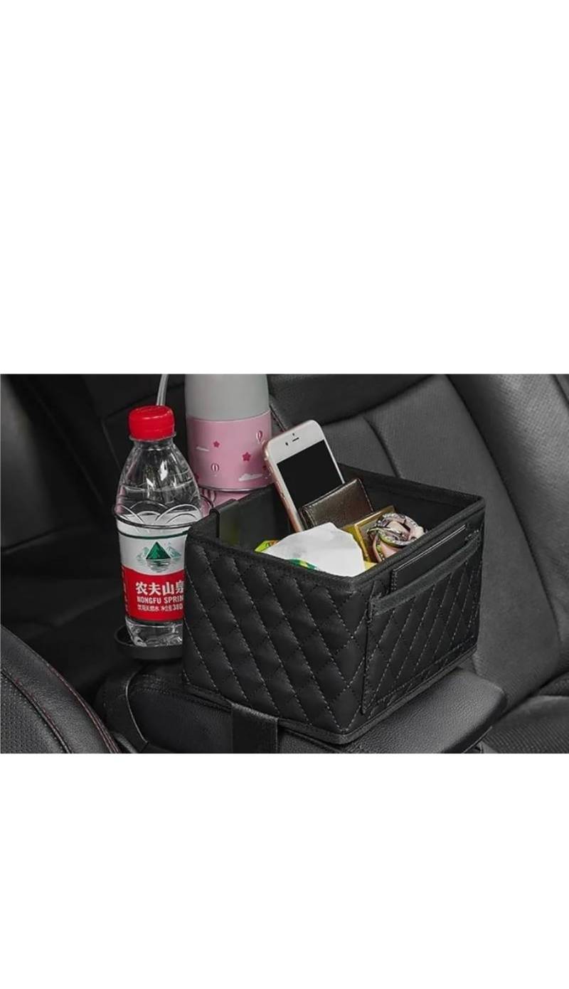 Auto Organizer Aufbewahrungsbox Die Armlehne Autos Mit 2 Faltbaren Getränkehaltern Sitztaschentuchbox Leder Auto-Organizer Mobiltelefone Autositz Organizer(Black) von UUIUYGH