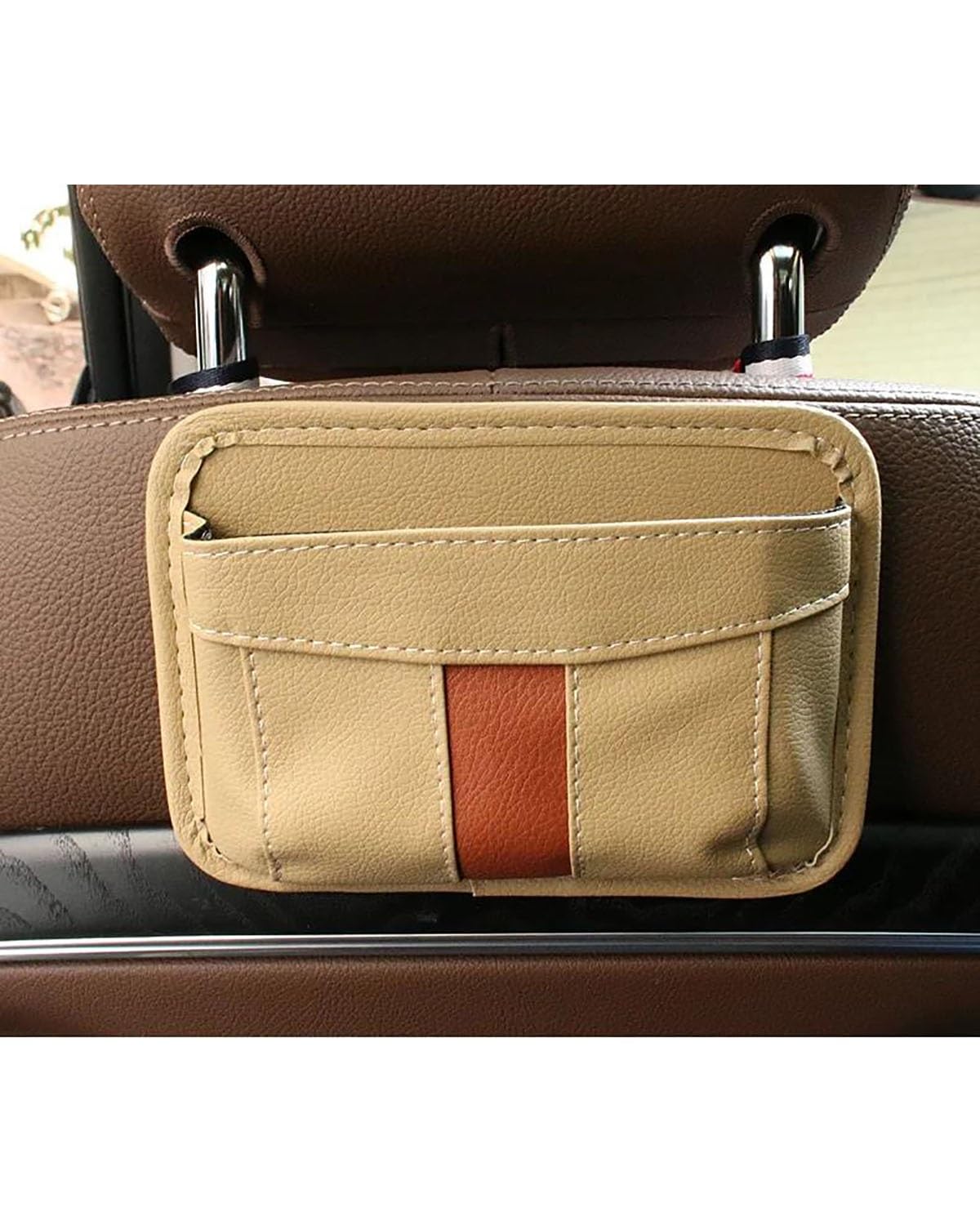 Auto Organizer Autositz-Ledertaschenhalter Universelle Klebrige Aufbewahrungstasche Für Telefon Geldbörse Karte Sitzrückseitentür-Organizer Autositz Organizer(Beige) von UUIUYGH