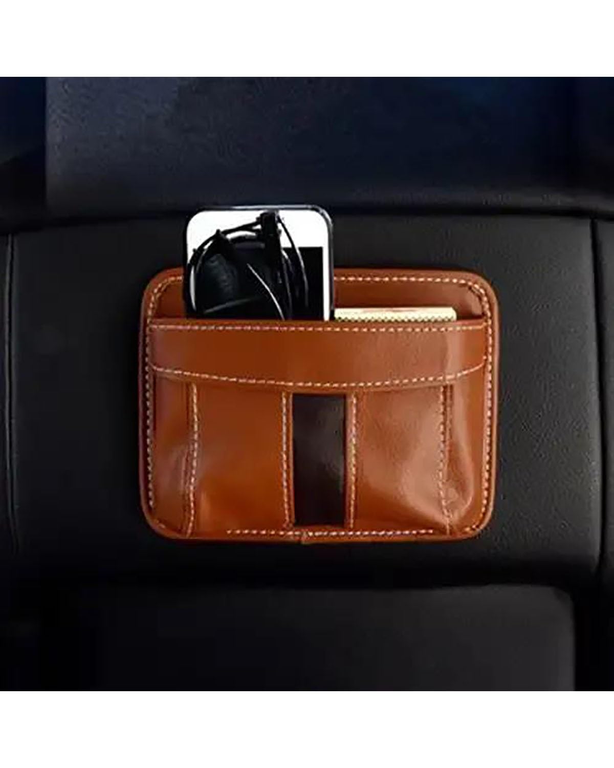 Auto Organizer Autositz-Ledertaschenhalter Universelle Klebrige Aufbewahrungstasche Für Telefon Geldbörse Karte Sitzrückseitentür-Organizer Autositz Organizer(Brown) von UUIUYGH