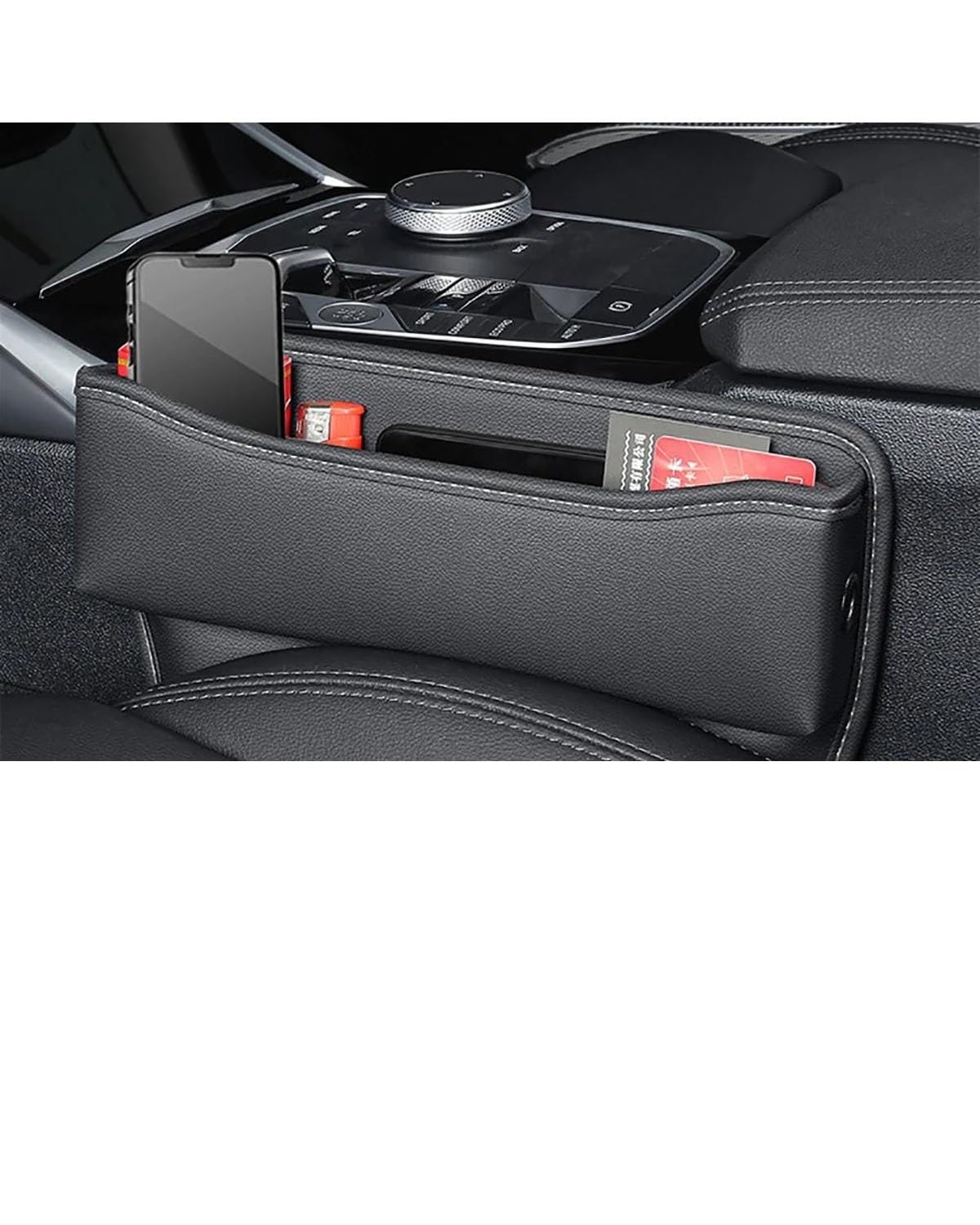 Auto Organizer Autositz-Lücken-Organizer Aufbewahrungsbox Leder Universelle Spalt-Seiten-Aufbewahrungstasche Geldbörse, Schlüssel Karte Telefonhalter Autositz Organizer(Black) von UUIUYGH