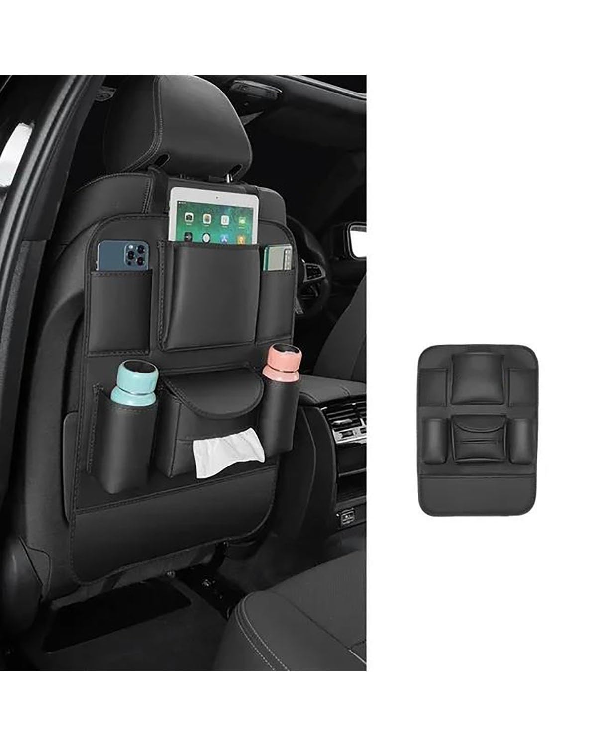 Auto Organizer Autositz-Organizer Rückenlehnen-Aufbewahrungstasche Hinteres Anti-Verschleiß-Anti-Kick-Pad Autositz Organizer(Black) von UUIUYGH