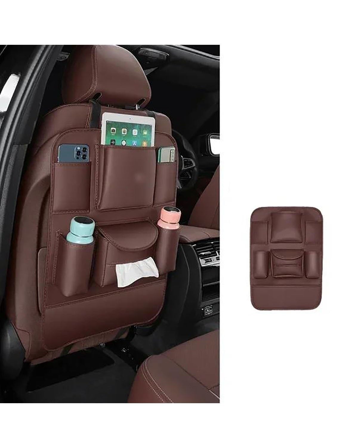 Auto Organizer Autositz-Organizer Rückenlehnen-Aufbewahrungstasche Hinteres Anti-Verschleiß-Anti-Kick-Pad Autositz Organizer(Brown) von UUIUYGH