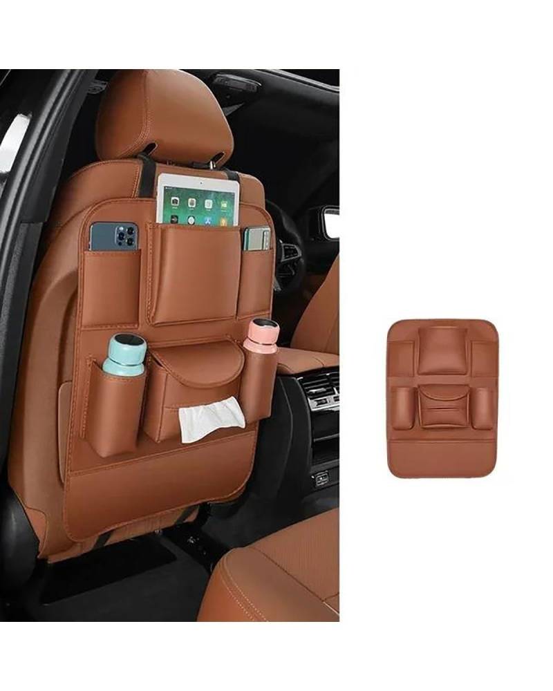 Auto Organizer Autositz-Organizer Rückenlehnen-Aufbewahrungstasche Hinteres Anti-Verschleiß-Anti-Kick-Pad Autositz Organizer(Cognac) von UUIUYGH