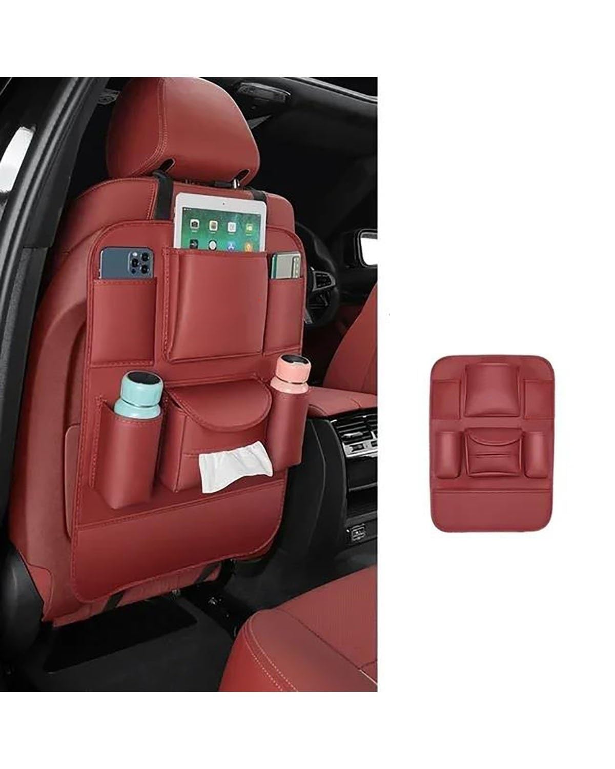 Auto Organizer Autositz-Organizer Rückenlehnen-Aufbewahrungstasche Hinteres Anti-Verschleiß-Anti-Kick-Pad Autositz Organizer(Red) von UUIUYGH