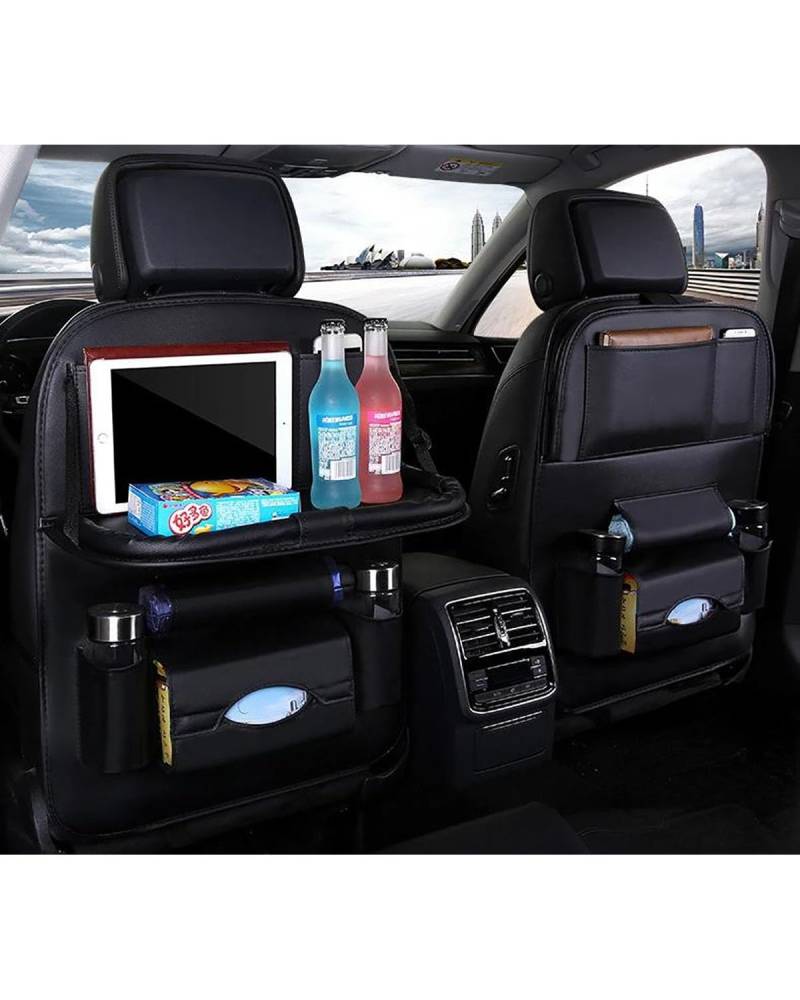 Auto Organizer Autositz-Rückenlehnen-Organizer Mit Faltbarem Tischtablett, Aufbewahrungs-Organizer Aus PU-Leder Mit Taschen, Trittmatten, Sitzinnenausstattung Autositz Organizer(Black) von UUIUYGH