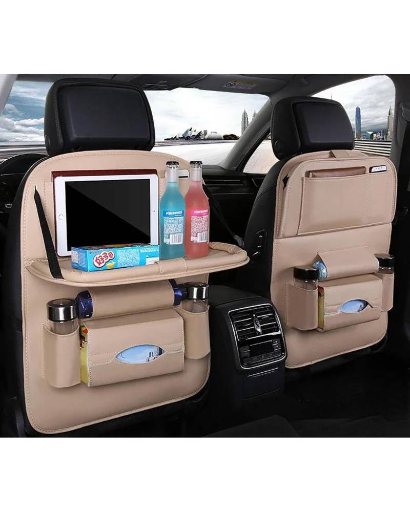 Auto Organizer Autositz-Rückenlehnen-Organizer Mit Faltbarem Tischtablett Aufbewahrungs-Organizer Aus PU-Leder Mit Taschen Trittmatten Sitzinnenausstattung Autositz Organizer(Beige) von UUIUYGH