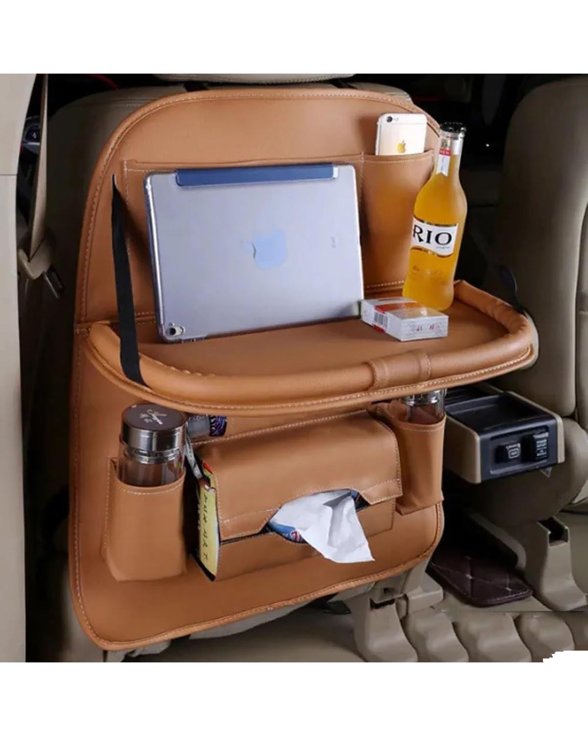 Auto Organizer Autositz-Rückenlehnen-Organizer PU-Leder Aufbewahrungstasche Mit Faltbarem Tablett Tablet-Computer-Halterung Taschentuchbox Sitzzubehör Autositz Organizer(160-Coffee) von UUIUYGH