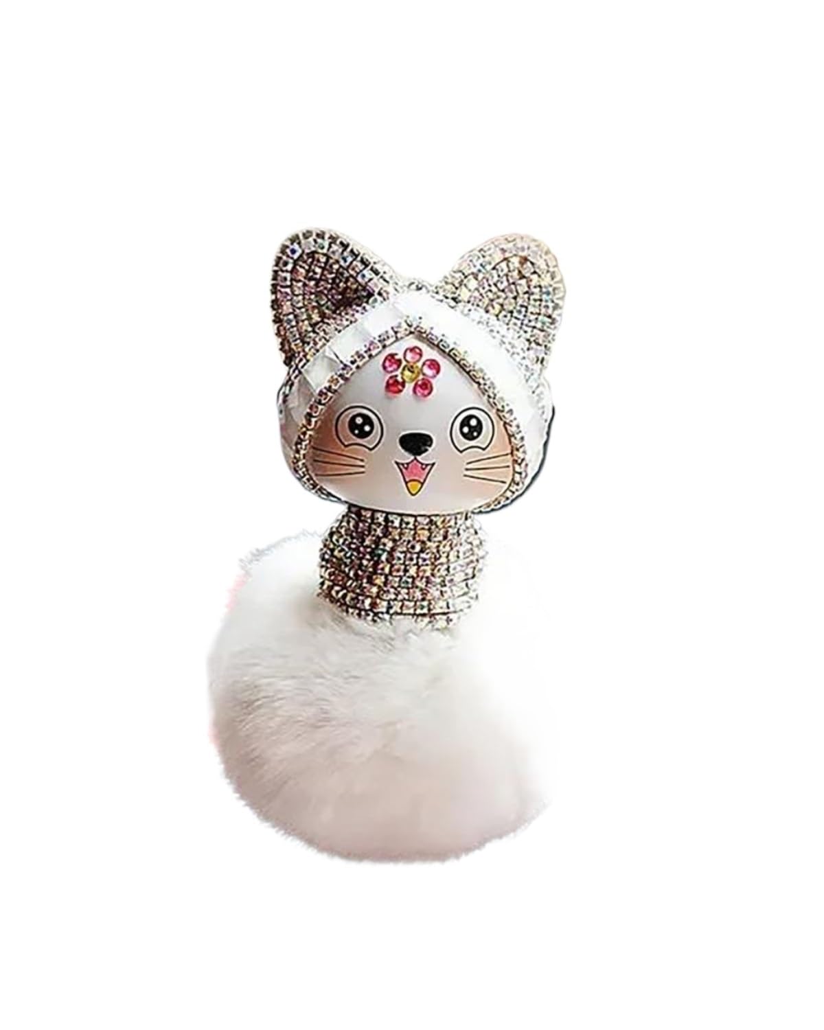 Autodekoration Auto Anhänger Nette Reizende Glückliche Katze Strass Cartoon Plüsch Fell Ball Dekoration Hängende Ornamente Auto Zubehör Auto Hängende Ornamente(White) von UUIUYGH