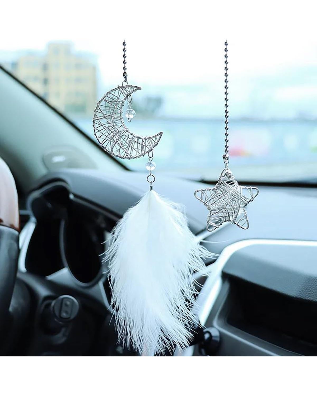 Autodekoration Auto Traumfänger Feder Anhänger Weiß Rosa Flauschige Feder Weiche Hängende Ornament Auto Home Wand Anhänger Dekoration Geschenke Auto Hängende Ornamente(Style 2) von UUIUYGH