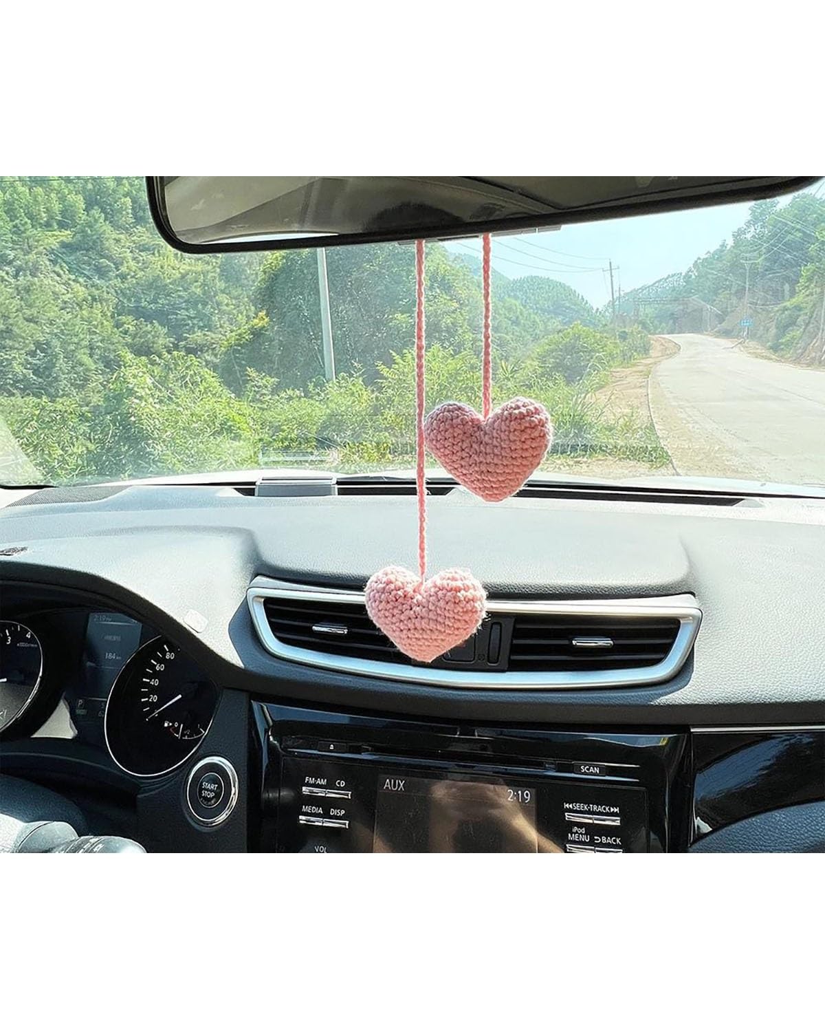 Autodekoration Herz Auto Rückspiegel Zubehör Styling Häkeln Rot Rosa Herz Hängen Dekor Gadgets Innenzubehör Für Frauen Auto Hängende Ornamente(Pink) von UUIUYGH