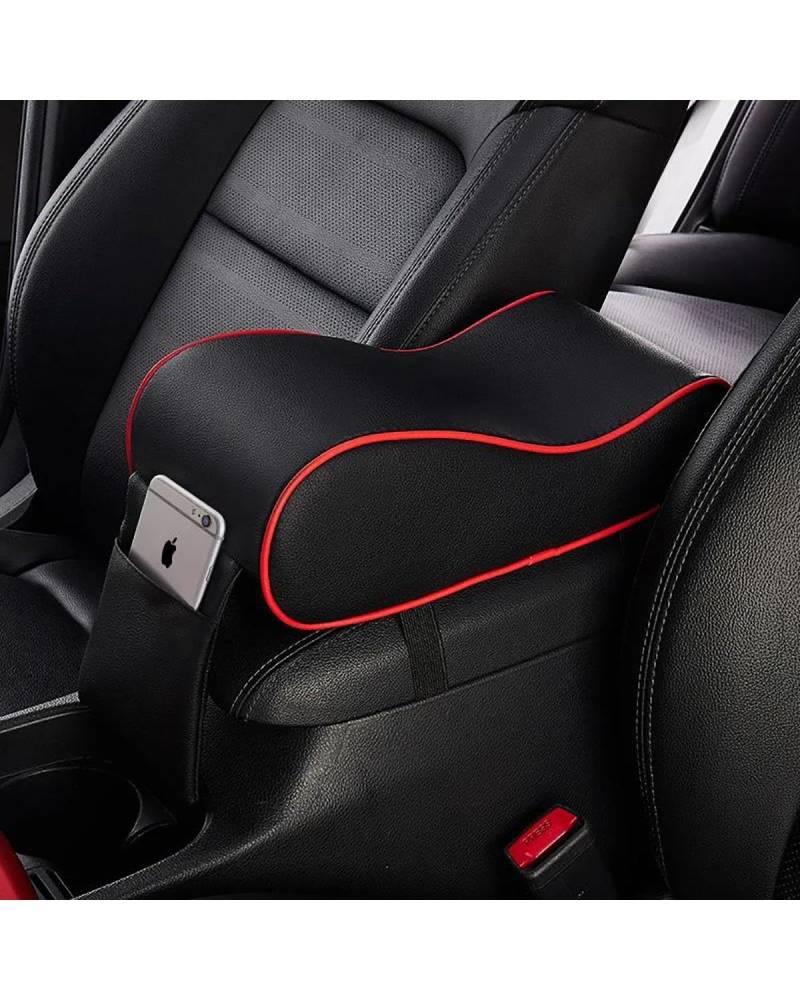 Mittelkonsole Auto Auto Zentrale Leder Armlehne Soft Pad Auto Armlehne Sitz Box Matte Mittelkonsole Kissen Kissen Abdeckung Fahrzeug Schützende Weiche Matte Armlehnen(Black red) von UUIUYGH