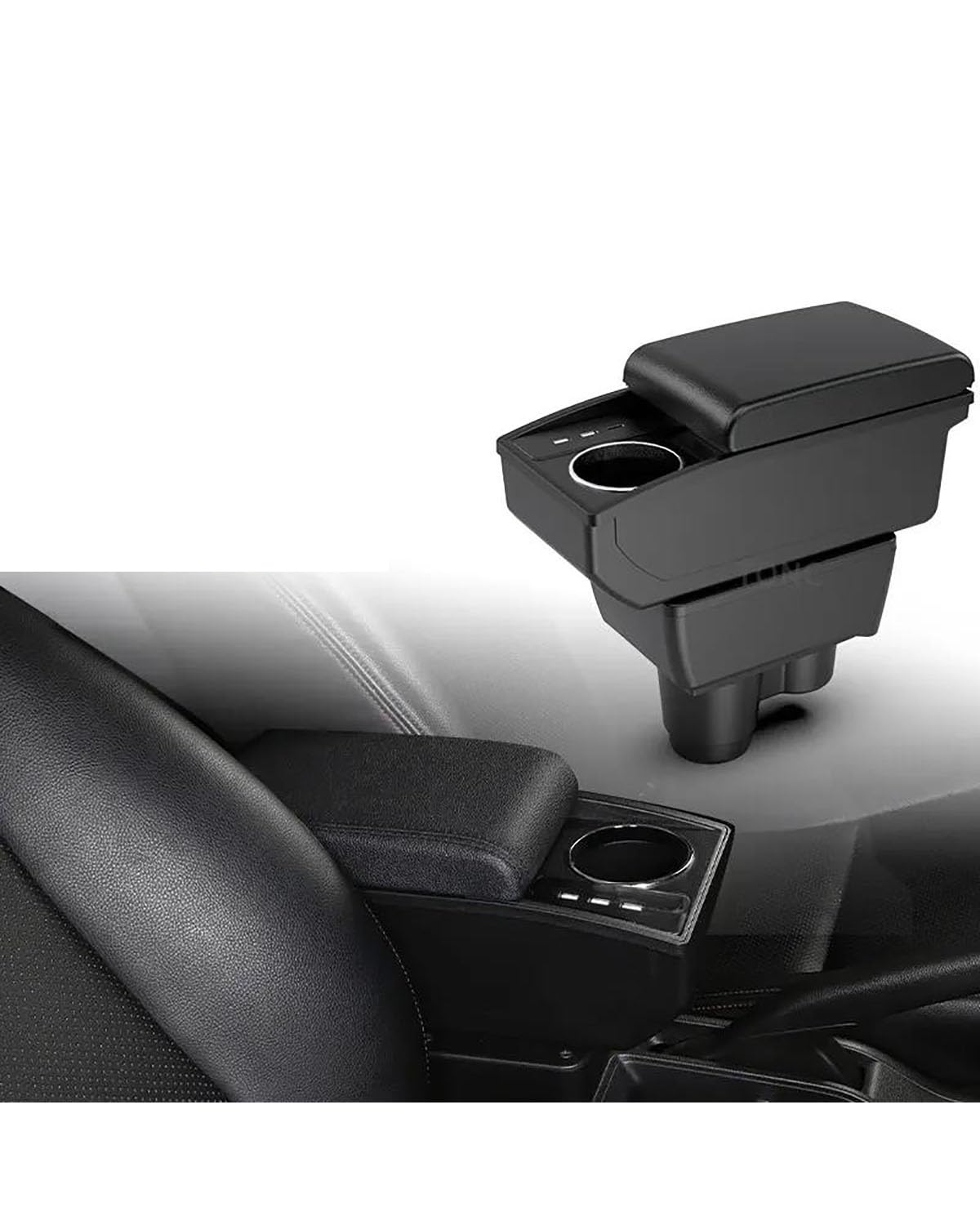 Mittelkonsole Auto Für Duster 2019 2020 2021 2022 Armlehne Auto Armlehne Box Center Console Storage Box Dekoration Zubehör Leder Armlehnen(B1 Black line 3USB) von UUIUYGH