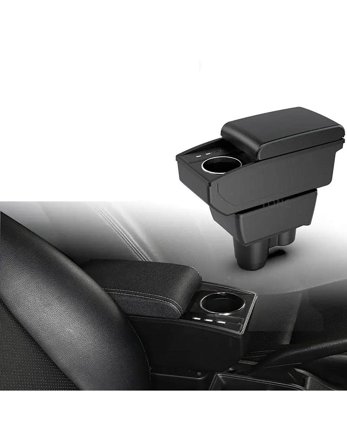 Mittelkonsole Auto Für Duster 2019 2020 2021 2022 Armlehne Auto Armlehne Box Center Console Storage Box Dekoration Zubehör Leder Armlehnen(B3 White line 3USB) von UUIUYGH