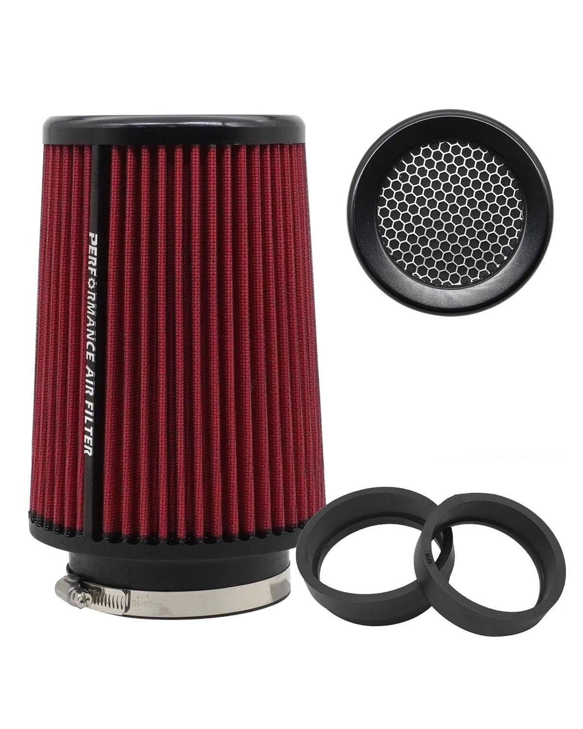 Motorluftfilter Luftfilter Auto Kaltlufteinlass Kit Universal Auto Systeme Sport Racing Performance Motor Kegel Filter Box Luftfilter(101mm-Red) von UUIUYGH