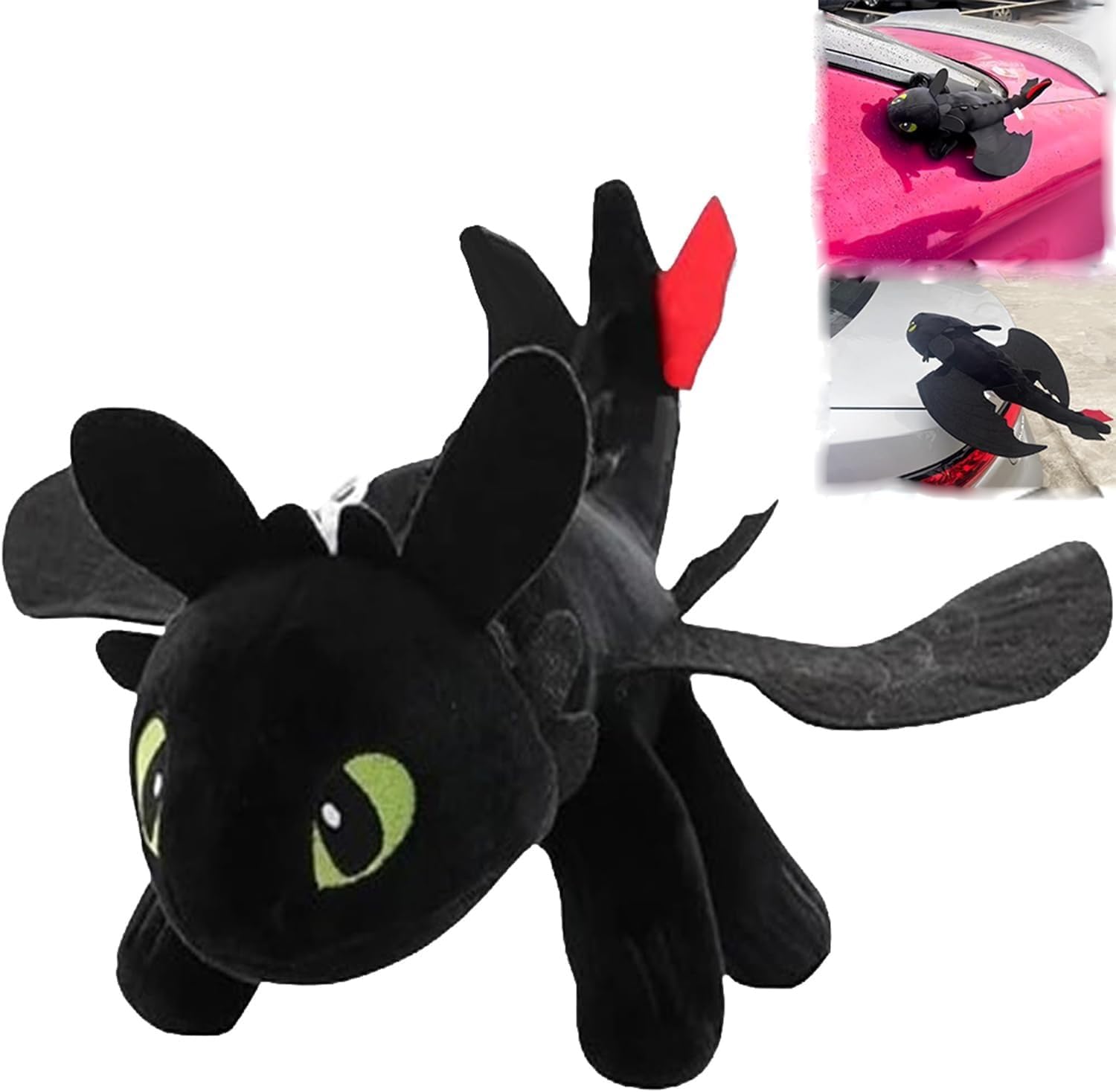 UUIVIRS Ohnezahn Kuscheltier Für Autodach-Schiebedach-Dekoration, Zahnloser Drache Deko Mit Saugnapf, Leicht Trainieren Sie Ihren Drachen (Schwarz A,20CM) von UUIVIRS