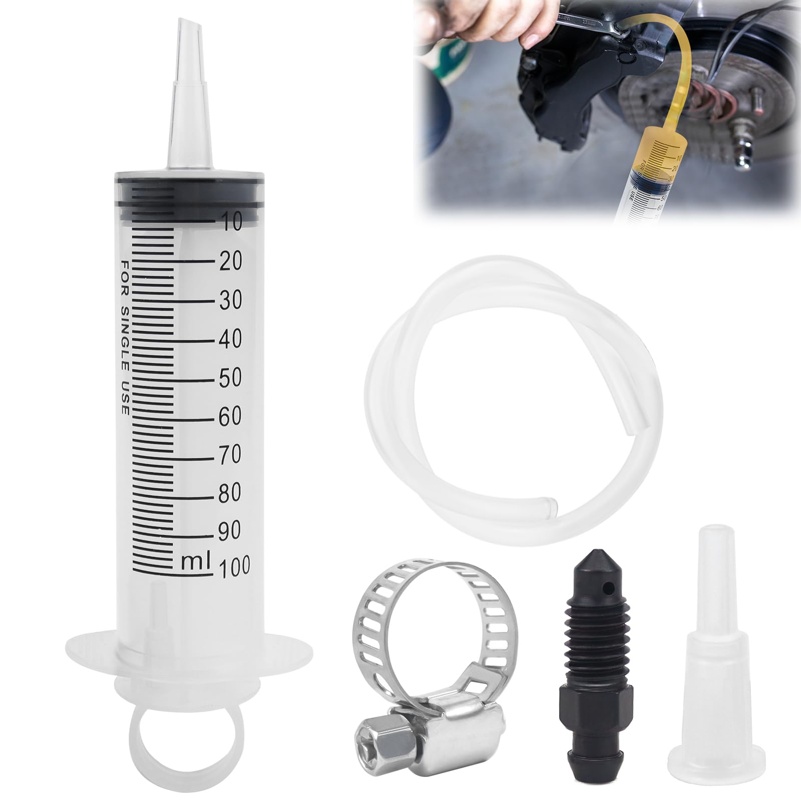 UVVRUR 100ml Spritze, 50cm Schlauch, Bremsenentlüftung für Fahrrad, Motorrad, Roller, Quad, Bremssystem-Reparatur, Ölspritze, Absaugspritze, Getriebeöl, Futterspritze, Kunststoff von UVVRUR