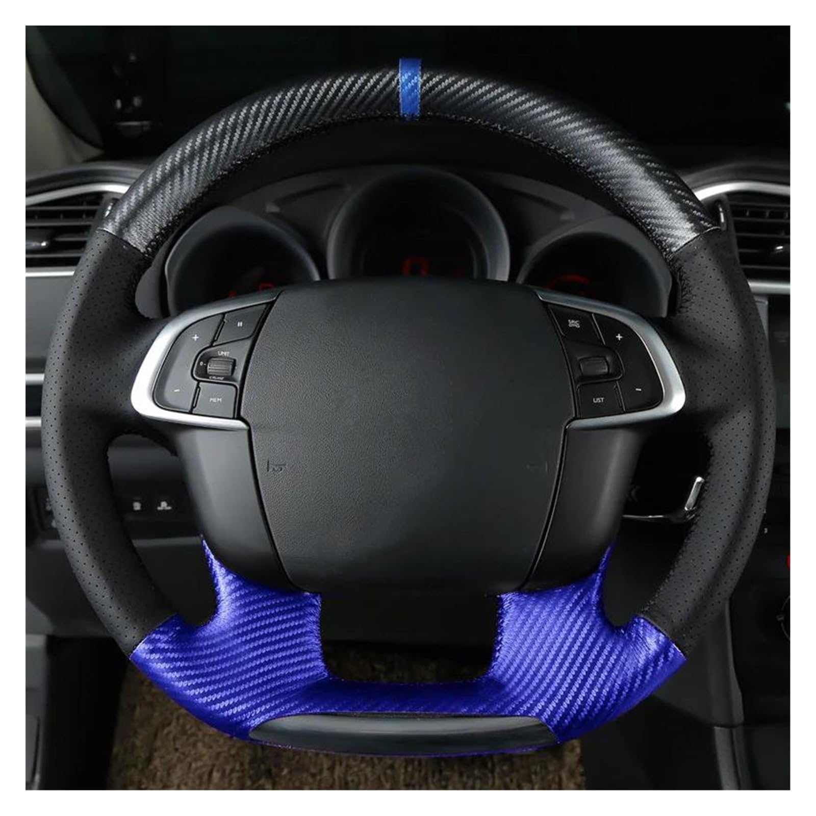 Auto Lenkradbezüge Für Citroen C4 2011 2012 2013 2014 2015 DS4, Handgenähter Lenkradbezug Aus Carbonfaser-Leder Fürs Auto Lenkradschutzhülle(Blau 2) von UYCHYTQR