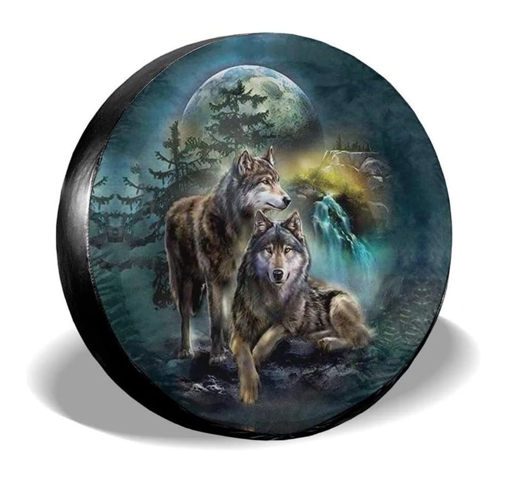 UYFRD Schwarze 3D-Wolf-Ersatzreifenabdeckung, wasserdicht, staubdicht, Sonnenrad-Reifenabdeckung für Fahrzeug, Anime-Reifenabdeckung, universell für Camper, (Wolf, 35,6 cm) von UYFRD